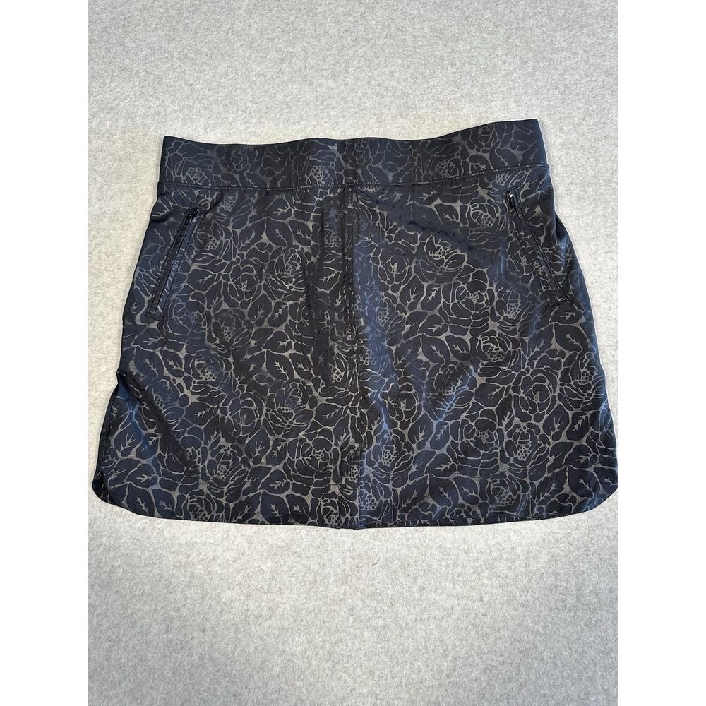 Orvis Women's Size XL Floral Embossed SKORT Black Pockets Liner Zippered Pockets
